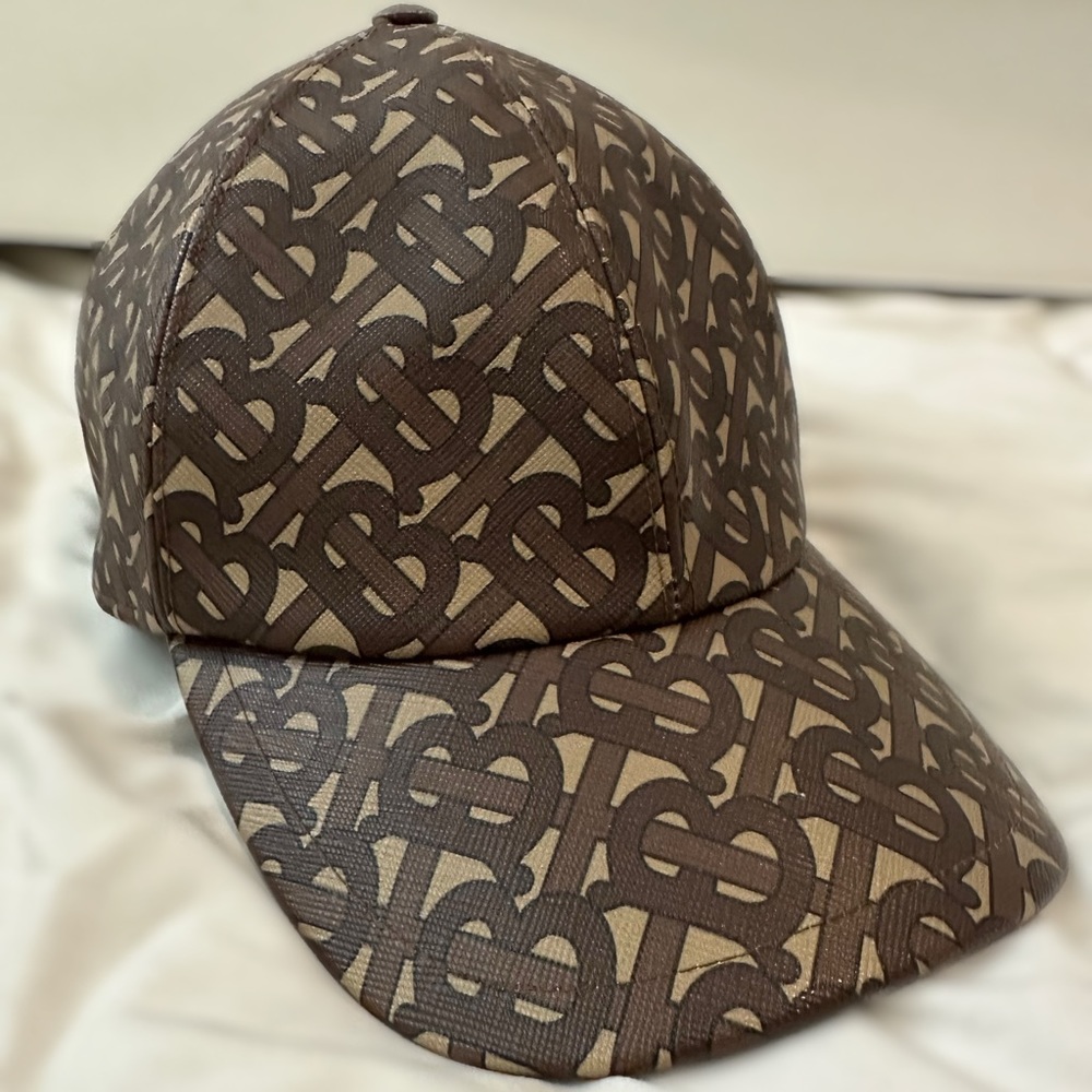 Authentic Burberry TB leather baseball cap